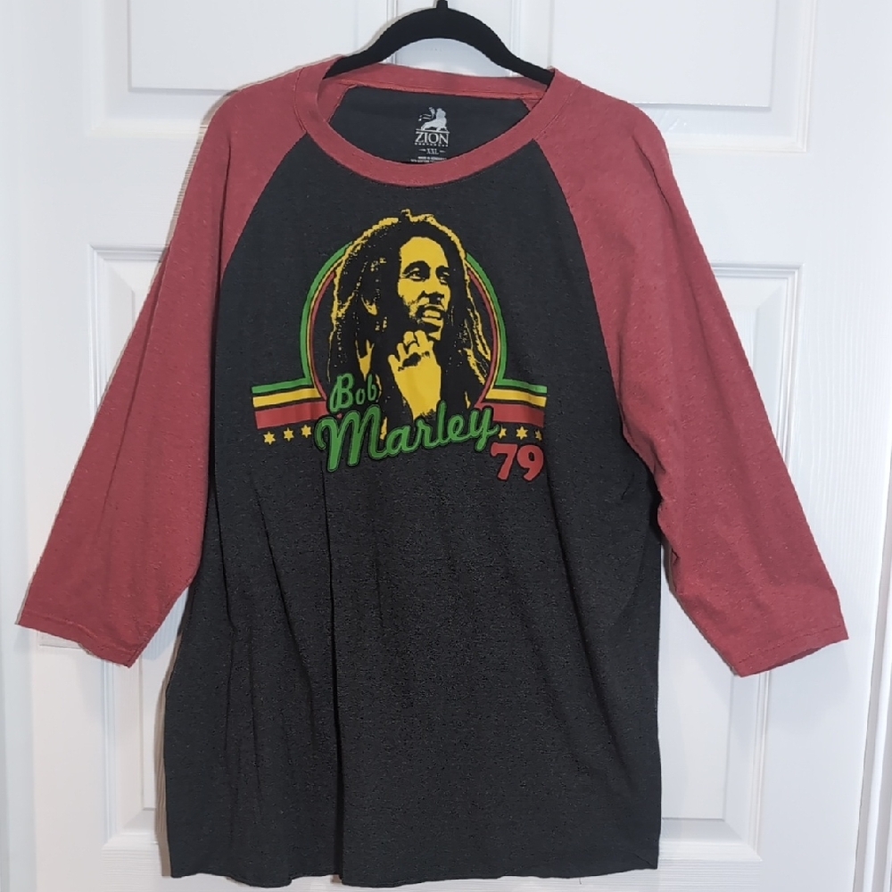 Zion Rootswear Bob Marley Red and Black Raglan Tee